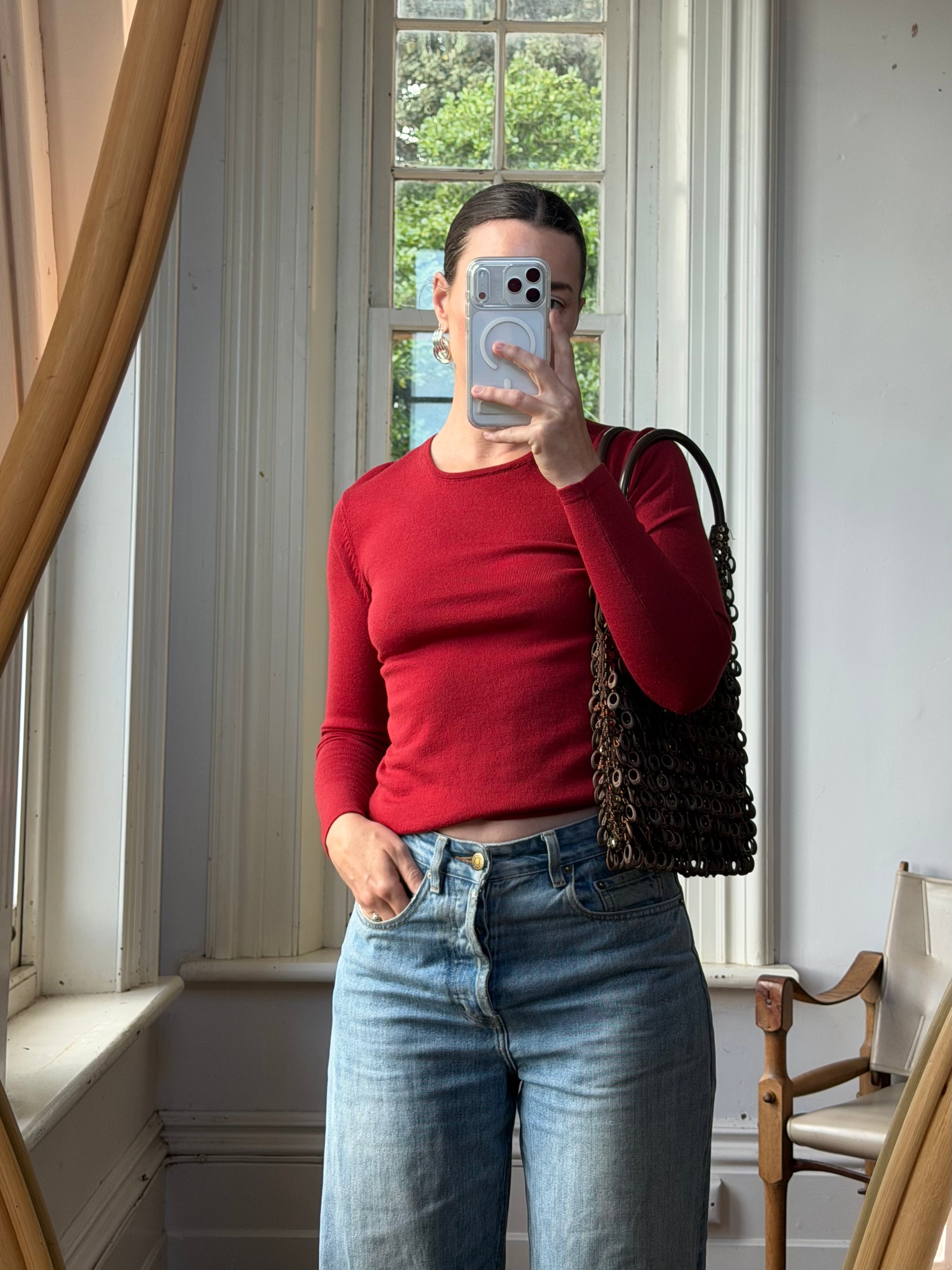 Vintage 90s Pure Wool Knit Top Deep Red