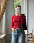 Vintage 90s Pure Wool Knit Top Deep Red