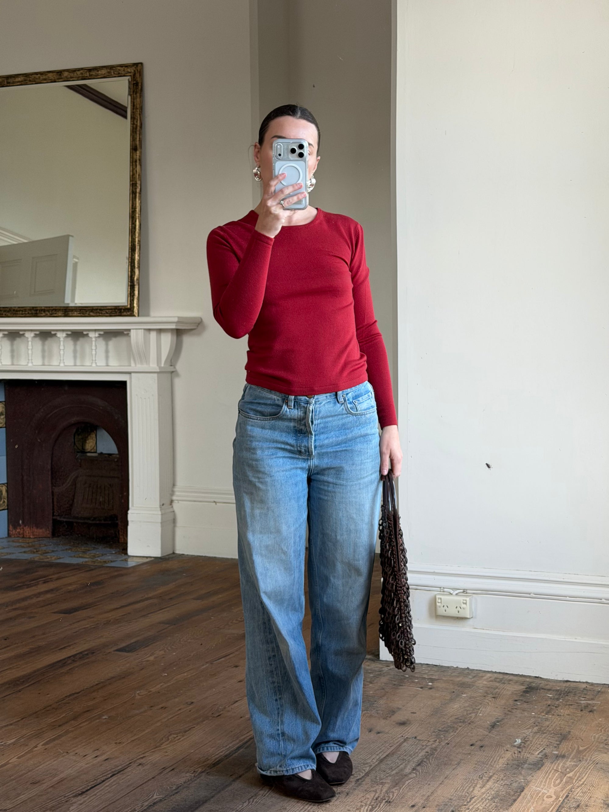 Vintage 90s Pure Wool Knit Top Deep Red