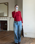 Vintage 90s Pure Wool Knit Top Deep Red