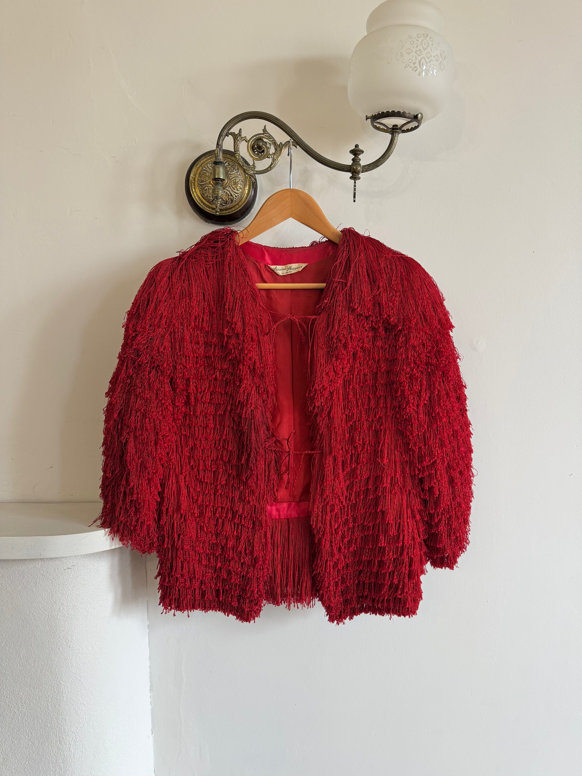 Vintage 40s Fringed Tie Jacket Scarlet Red