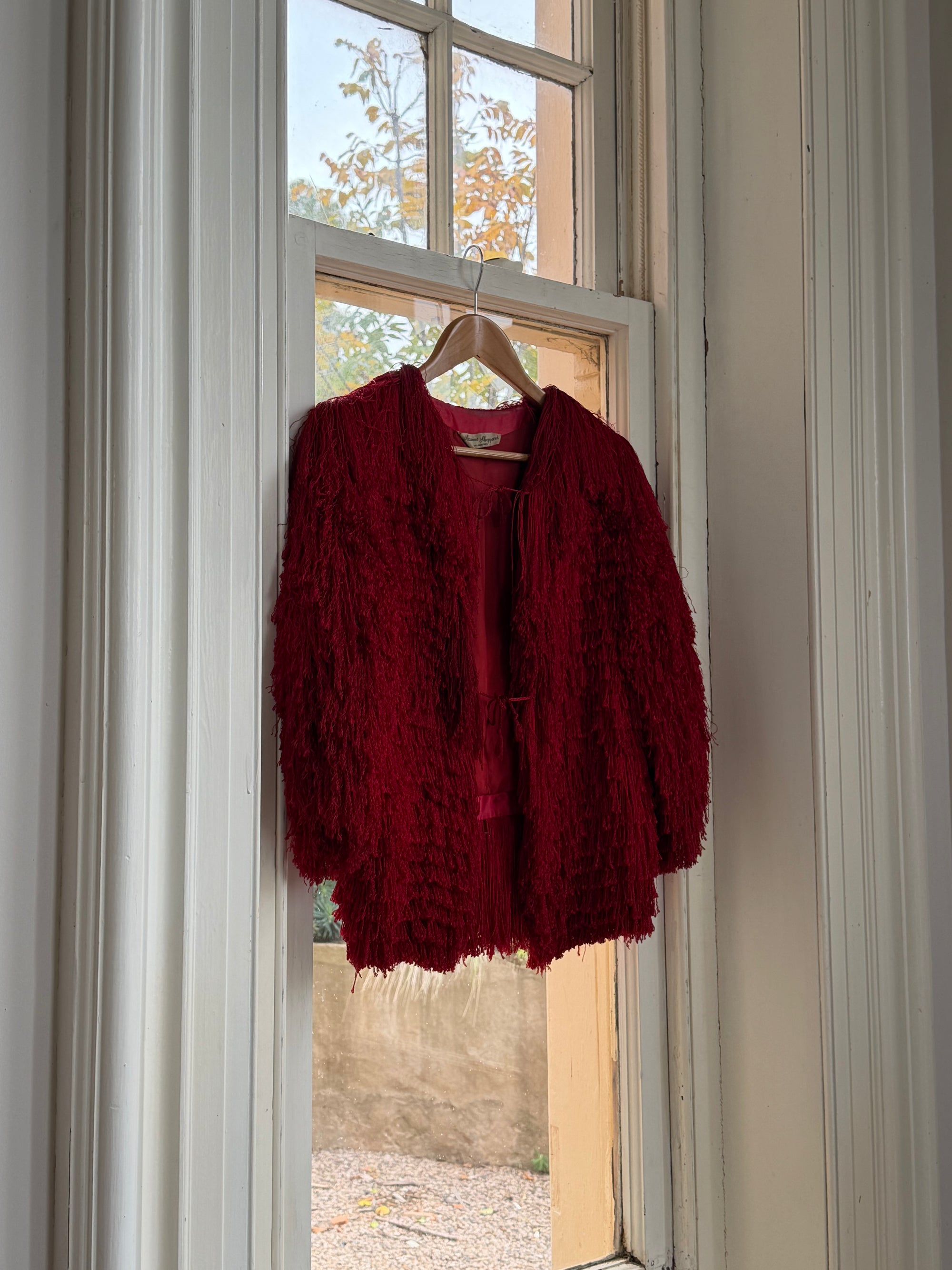 Vintage 40s Fringed Tie Jacket Scarlet Red