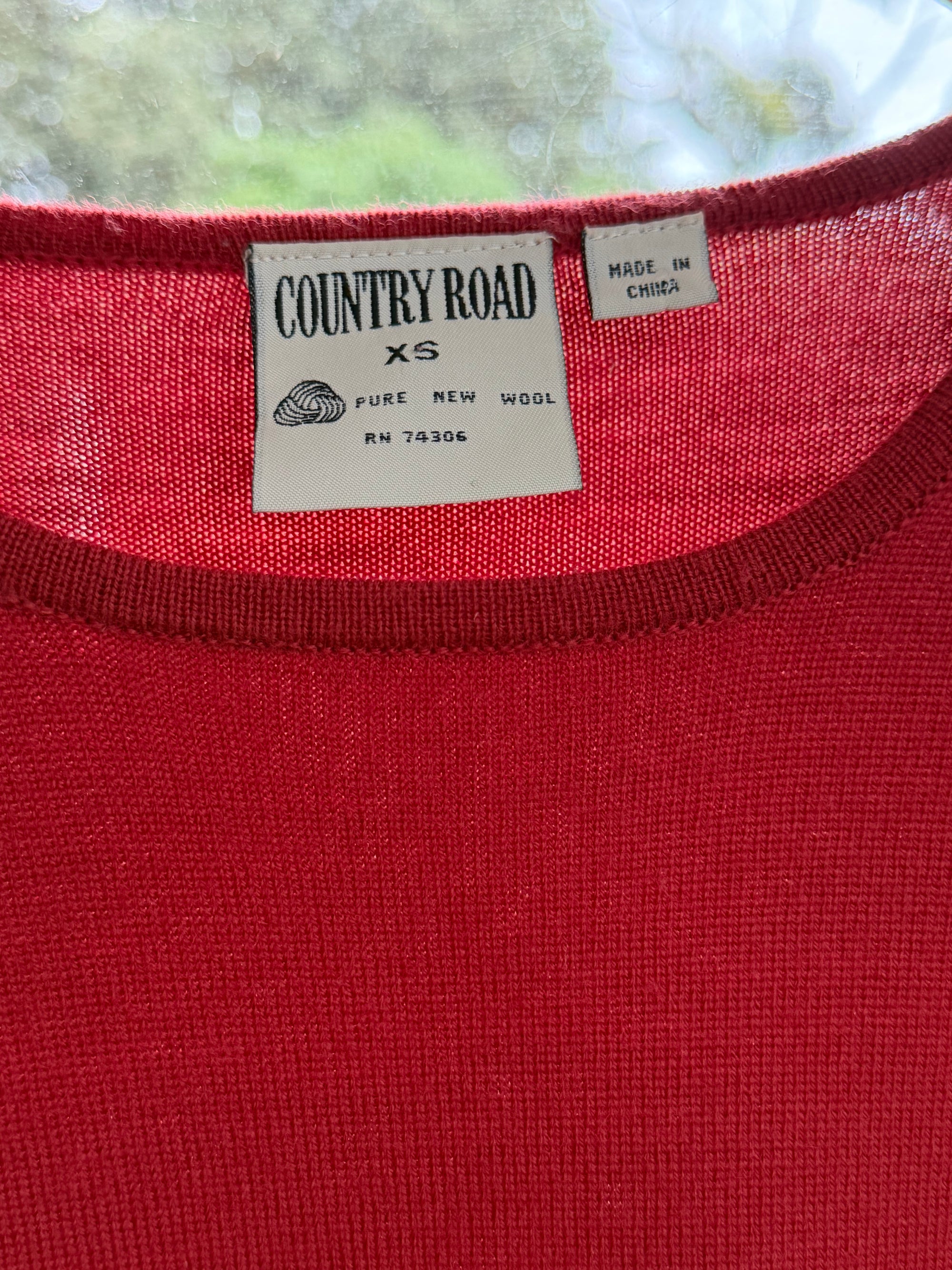 Vintage 90s Pure Wool Knit Top Deep Red