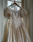 Vintage 80s Silk Dupion Puff Sleeve Bow Wedding Dress
