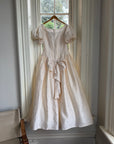 Vintage 80s Silk Dupion Puff Sleeve Bow Wedding Dress