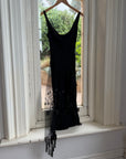 Vintage 90s Asymmetrical Beaded Fringe Cowl Dress