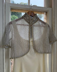 Vintage 90s Italian Couture Pearl Beaded Caplet and Satin Mini Dress Set