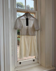 Vintage 90s Italian Couture Pearl Beaded Caplet and Satin Mini Dress Set