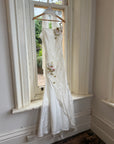 Vintage 90s Pure Silk 3D Rose Appliqué Wedding Dress White