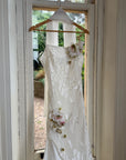 Vintage 90s Pure Silk 3D Rose Appliqué Wedding Dress White