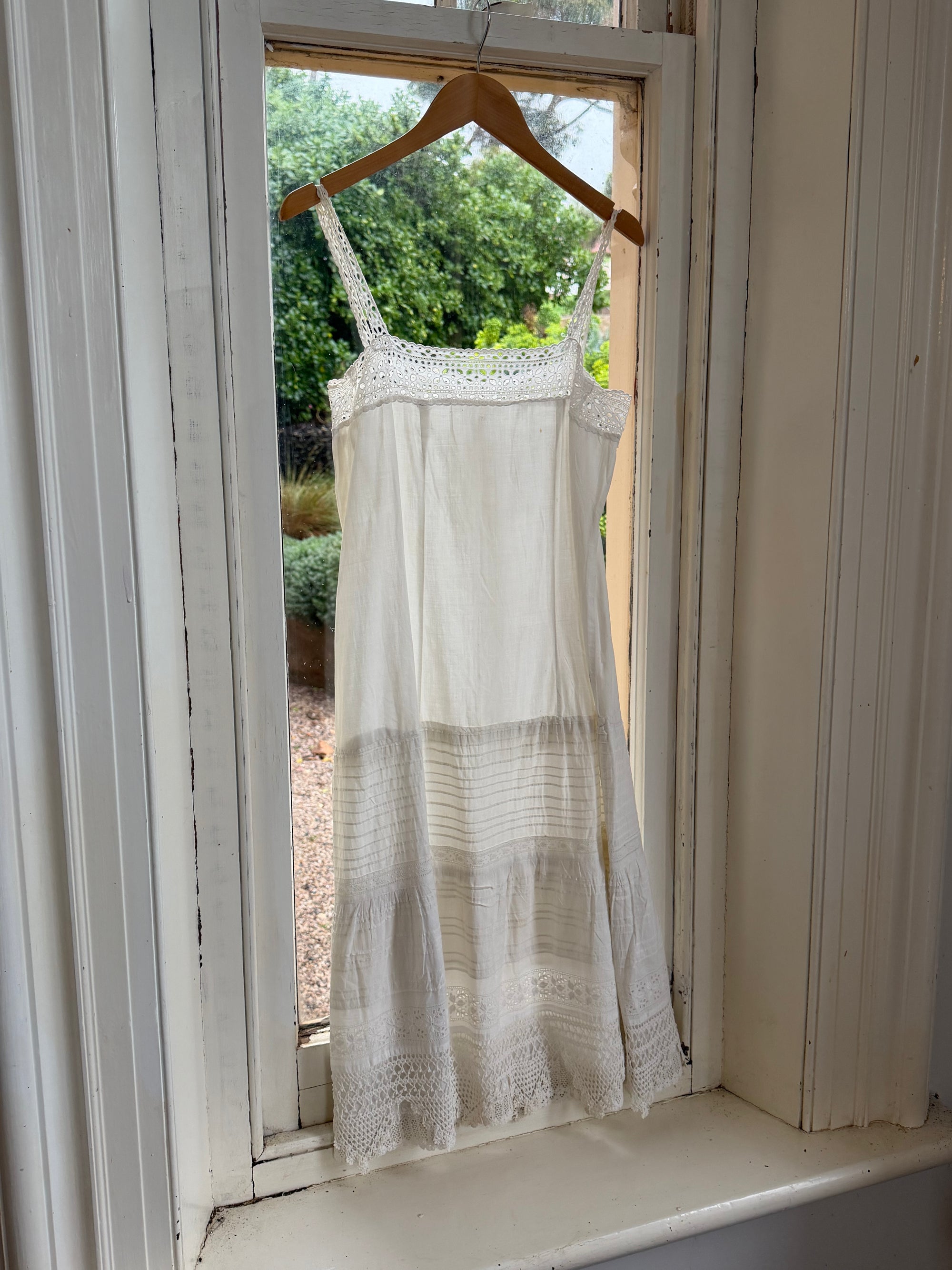 Vintage Edwardian White Cotton Crochet Lace Sundress