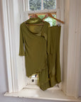 Vintage 90s Pure Silk 3-Piece Asymmetrical Set Olive