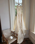 Vintage 40s Liquid Satin Plunging Wedding Gown with Pearl Cap