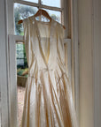 Vintage 40s Liquid Satin Plunging Wedding Gown with Pearl Cap