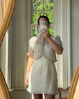 Vintage 90s Italian Couture Pearl Beaded Caplet and Satin Mini Dress Set