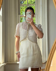 Vintage 90s Italian Couture Pearl Beaded Caplet and Satin Mini Dress Set