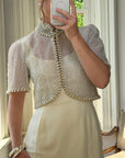 Vintage 90s Italian Couture Pearl Beaded Caplet and Satin Mini Dress Set