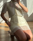 Vintage 90s Italian Couture Pearl Beaded Caplet and Satin Mini Dress Set