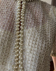 Vintage 90s Italian Couture Pearl Beaded Caplet and Satin Mini Dress Set