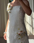 Vintage 90s Pure Silk 3D Rose Appliqué Wedding Dress White