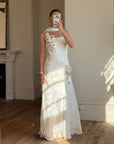 Vintage 90s Pure Silk 3D Rose Appliqué Wedding Dress White