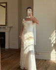 Vintage 90s Pure Silk 3D Rose Appliqué Wedding Dress White