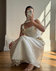 Vintage 90s Pure Silk 3D Rose Appliqué Wedding Dress White