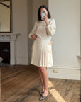 Vintage 70s Pleated Bow Waist Dress