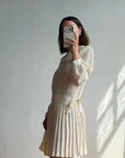 Vintage 70s Pleated Bow Waist Dress