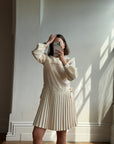 Vintage 70s Pleated Bow Waist Dress