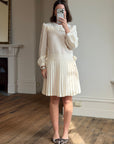Vintage 70s Pleated Bow Waist Dress