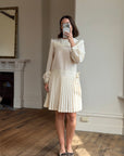 Vintage 70s Pleated Bow Waist Dress