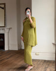 Vintage 90s Pure Silk 3-Piece Asymmetrical Set Olive