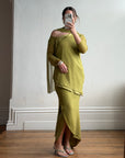 Vintage 90s Pure Silk 3-Piece Asymmetrical Set Olive