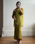 Vintage 90s Pure Silk 3-Piece Asymmetrical Set Olive