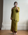 Vintage 90s Pure Silk 3-Piece Asymmetrical Set Olive