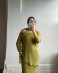Vintage 90s Pure Silk 3-Piece Asymmetrical Set Olive