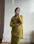 Vintage 90s Pure Silk 3-Piece Asymmetrical Set Olive