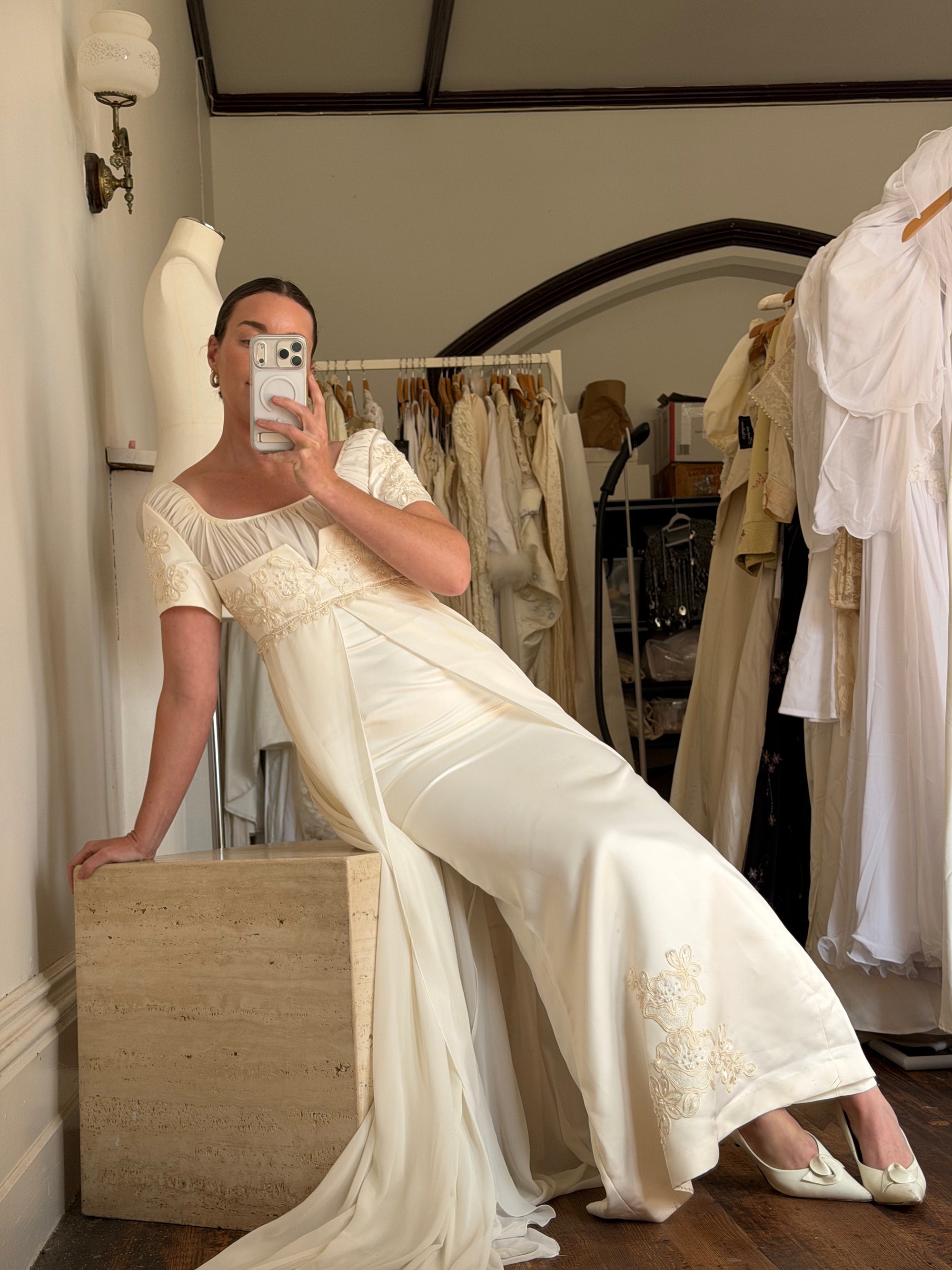 Vintage 90s Romantic Cap Sleeve Wedding Gown