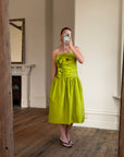 Vintage 80s Chartreuse Taffeta Strapless Cocktail Dress