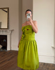 Vintage 80s Chartreuse Taffeta Strapless Cocktail Dress