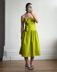 Vintage 80s Chartreuse Taffeta Strapless Cocktail Dress