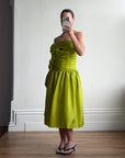 Vintage 80s Chartreuse Taffeta Strapless Cocktail Dress