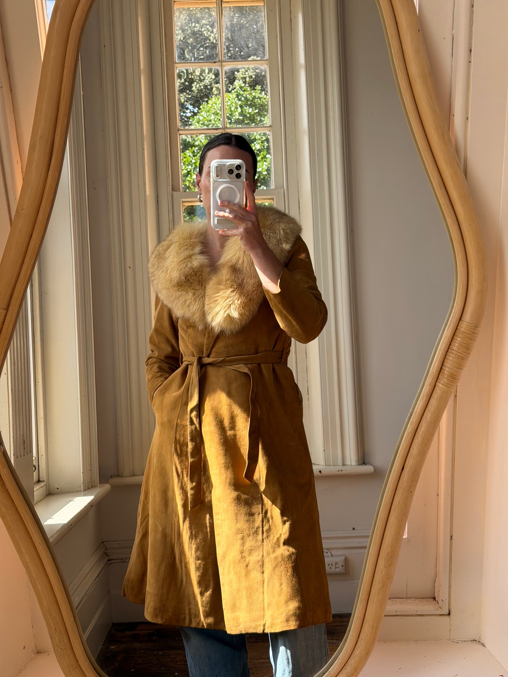 Vintage 90s Suede Fur Penny Lane Caramel