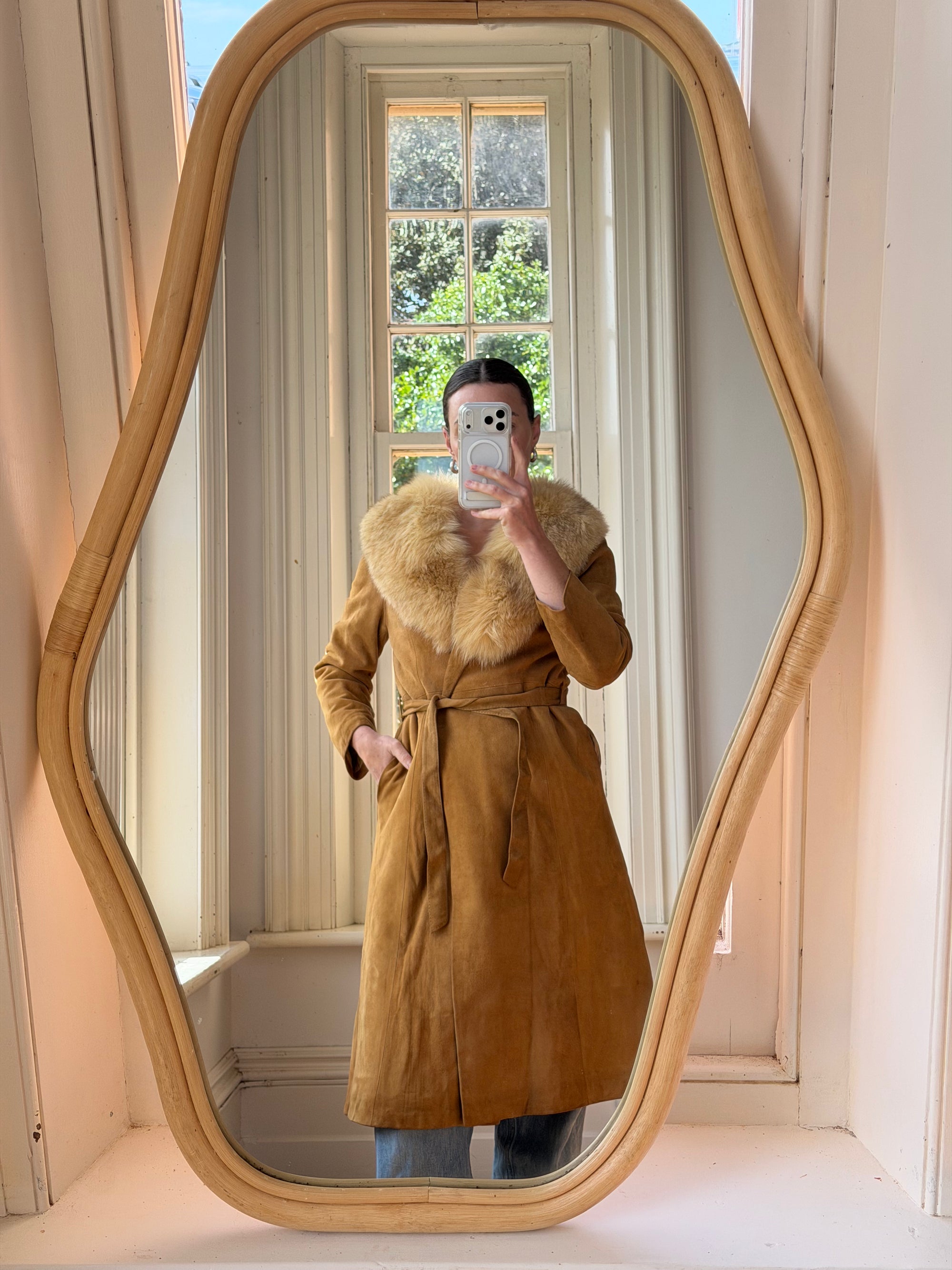 Vintage 90s Suede Fur Penny Lane Caramel