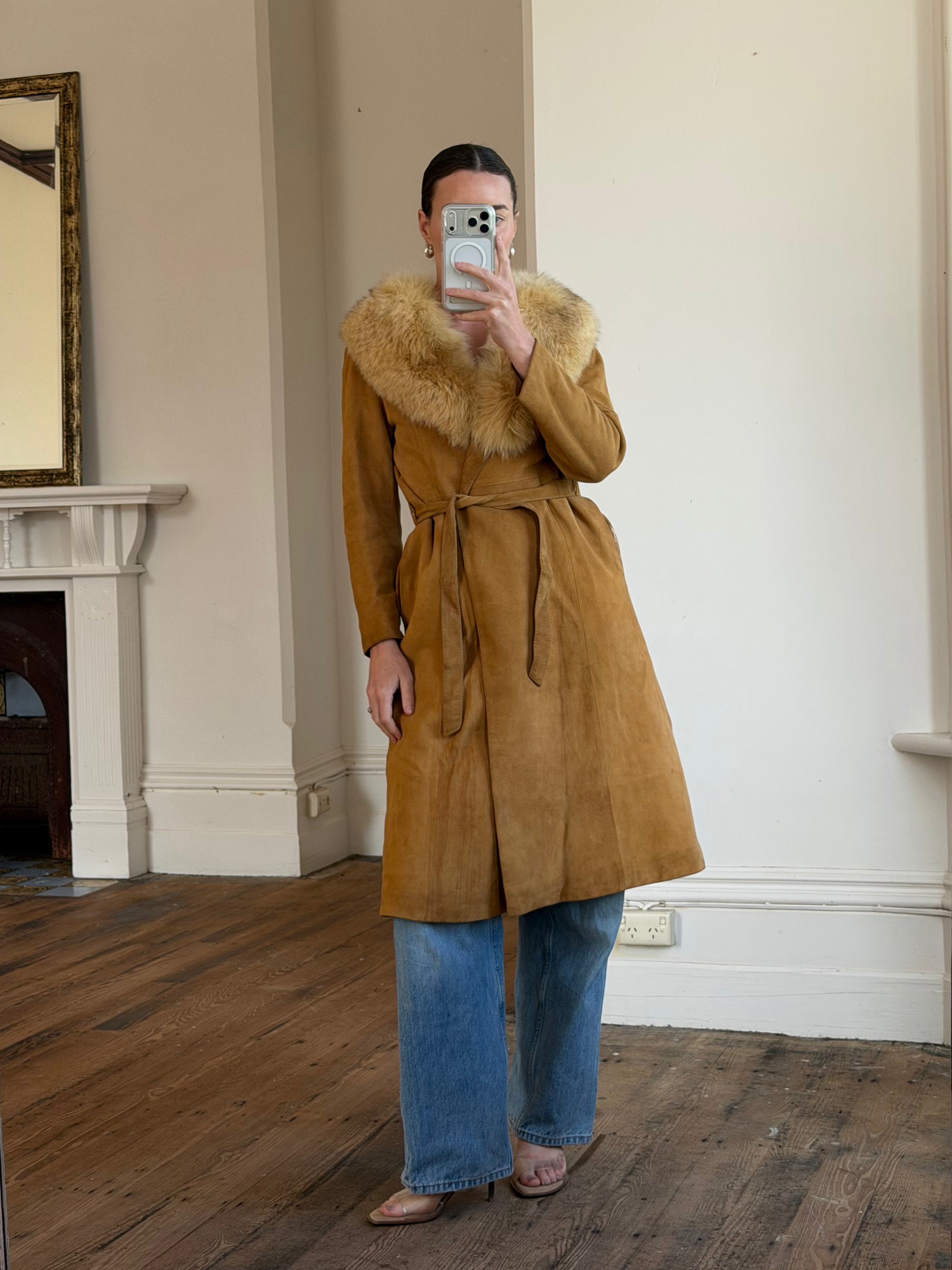Vintage 90s Suede Fur Penny Lane Caramel