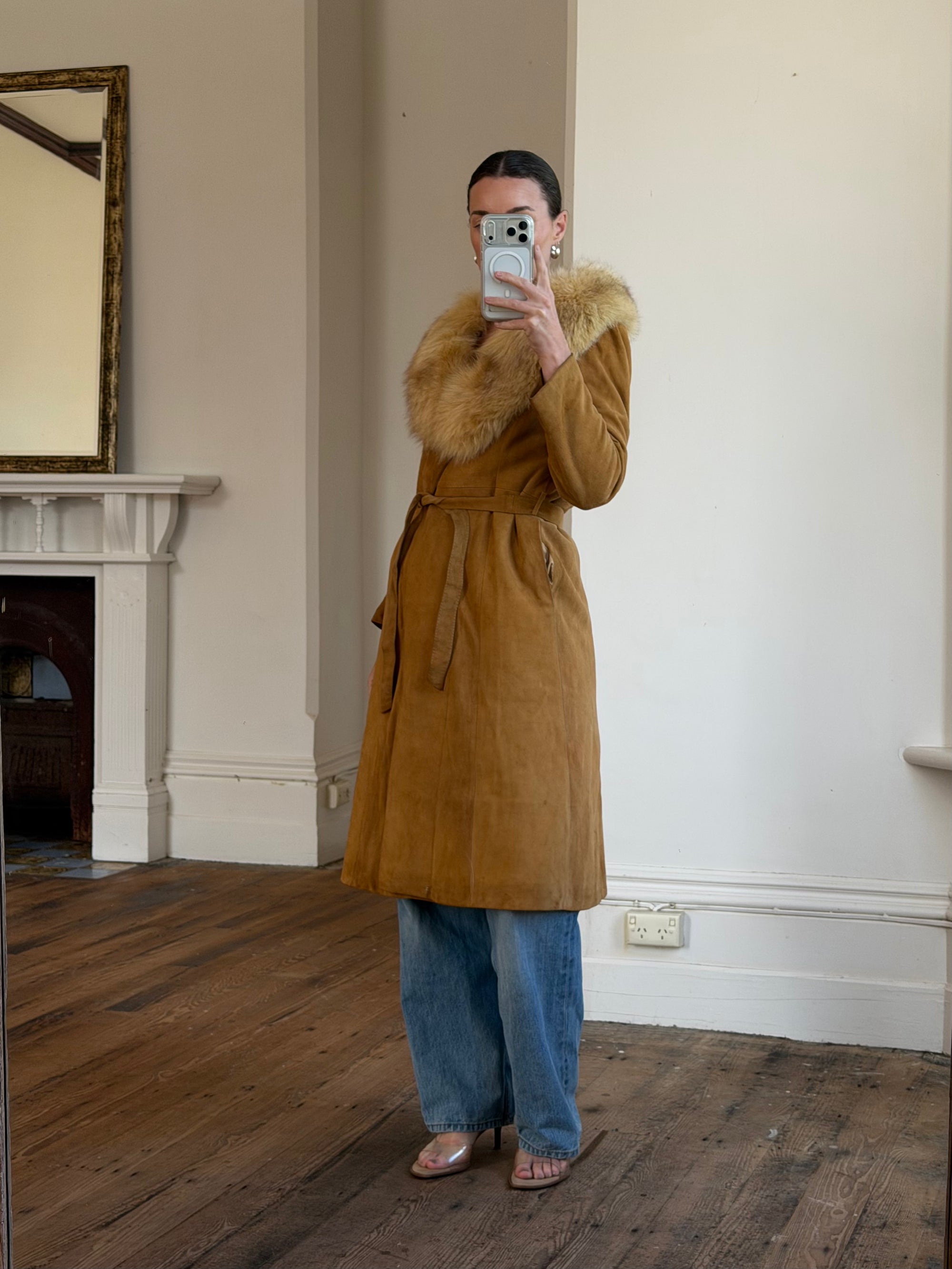 Vintage 90s Suede Fur Penny Lane Caramel