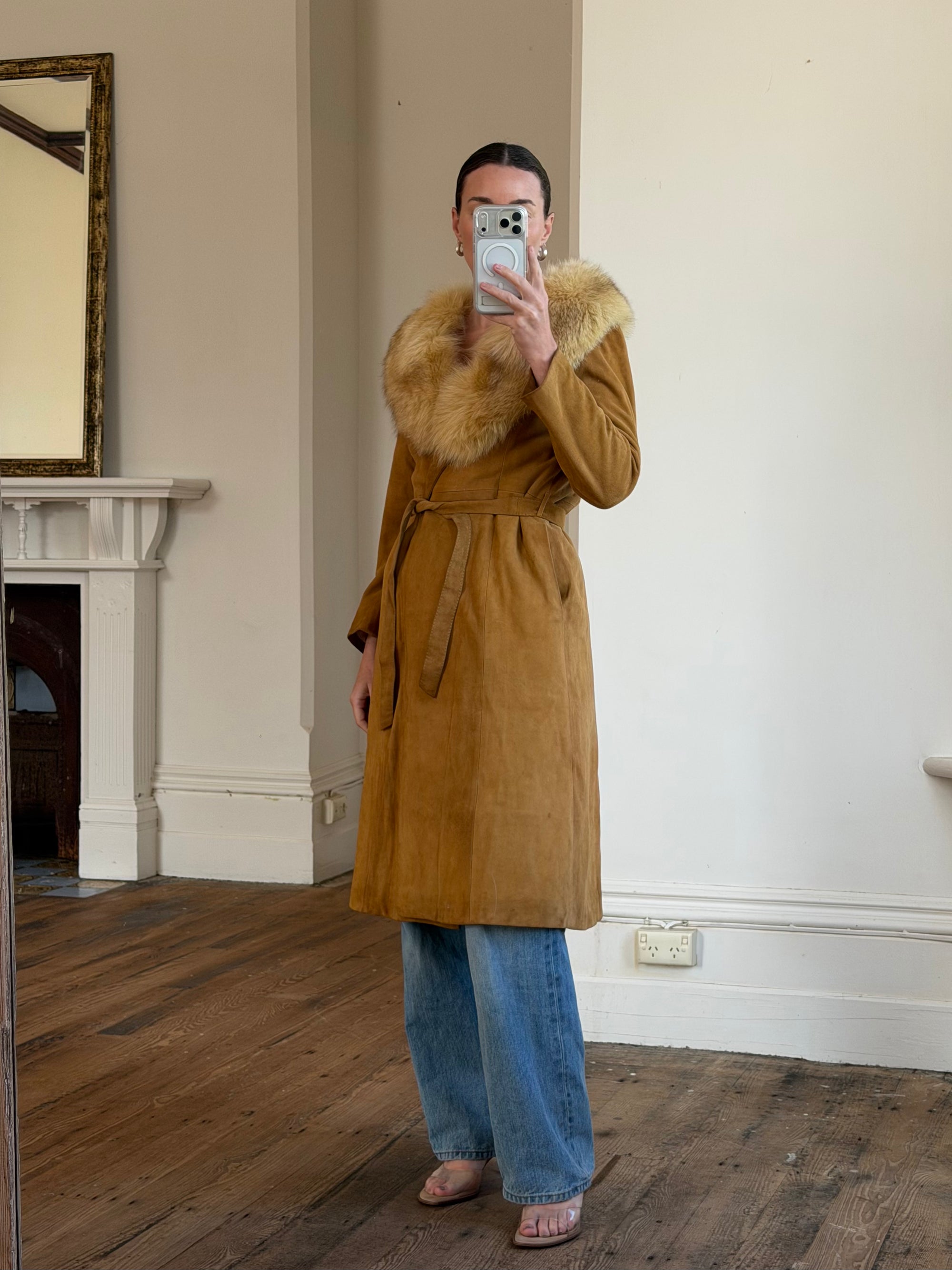 Vintage 90s Suede Fur Penny Lane Caramel
