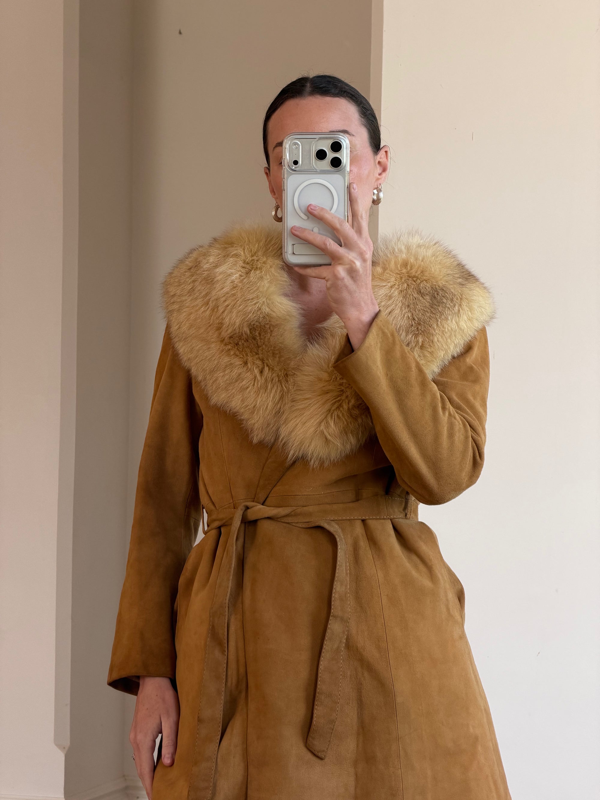Vintage 90s Suede Fur Penny Lane Caramel