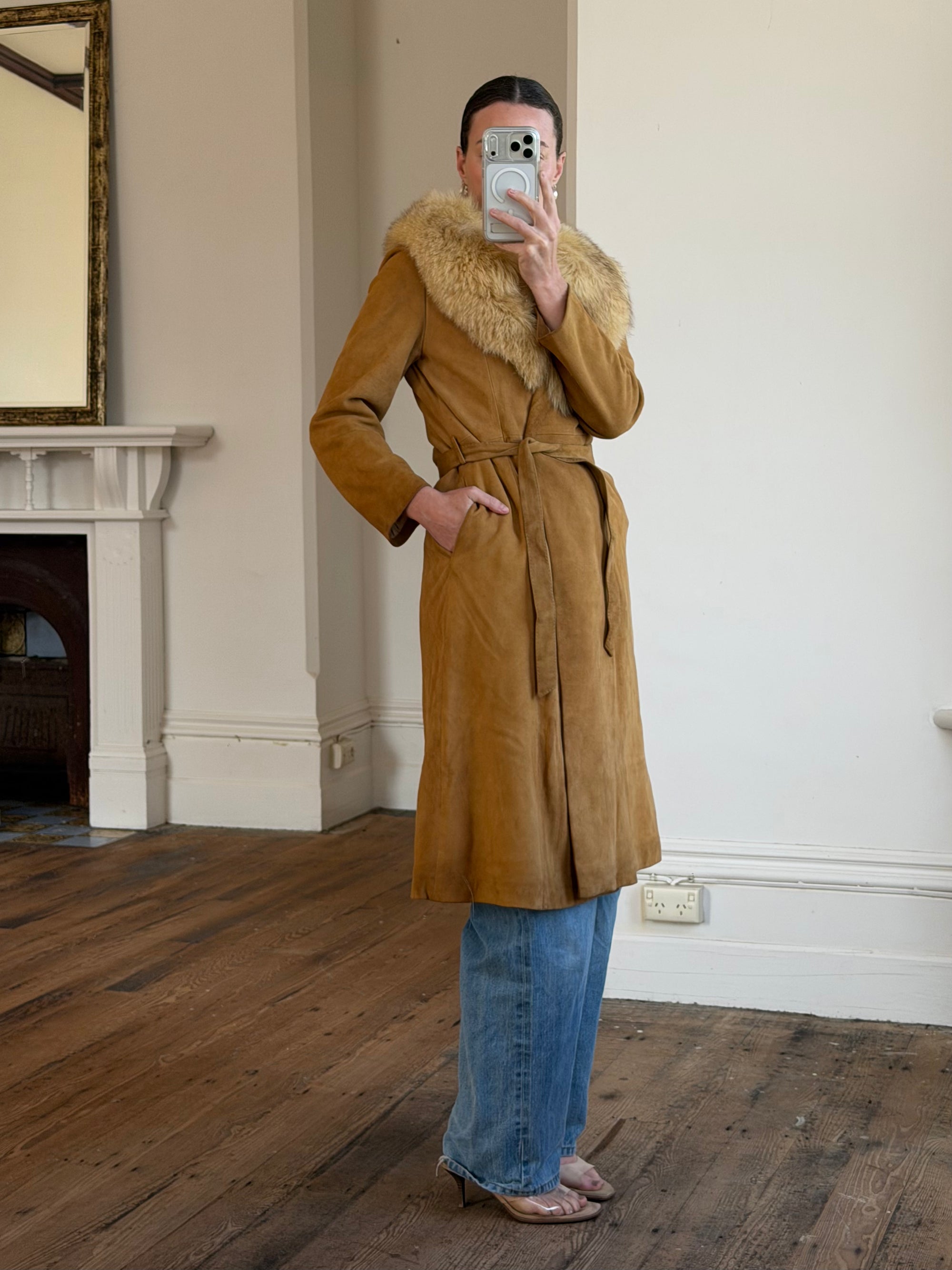 Vintage 90s Suede Fur Penny Lane Caramel